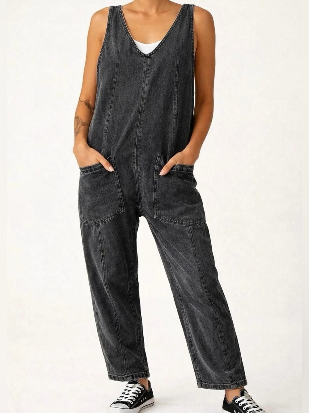 Free People | High Roller Black Denim Overalls